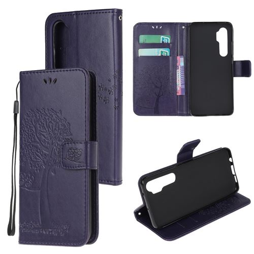 Etui en PU empreinte chouette violet foncé pour votre Xiaomi Mi Note 10 Lite