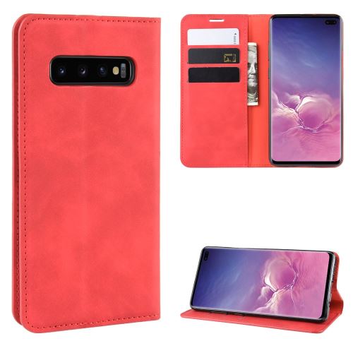 Etui en PU millésime auto-absorbé rouge pour votre Samsung Galaxy S10 Plus
