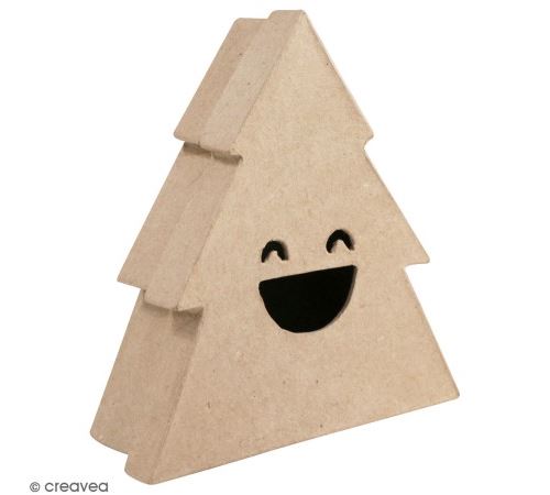Boîte Sapin rieur en papier mâché - 13,5 x 15 cm