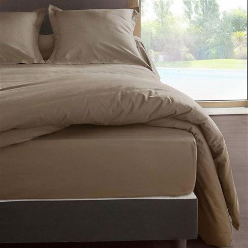 Drap housse percale M&eacute;line 2 LABELISSIM - Loutre - 160 x 200 cm