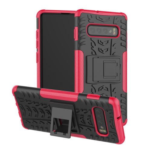 Coque en TPU pneu 2 en 1 hybride avec béquille rose pour votre Samsung Galaxy S10