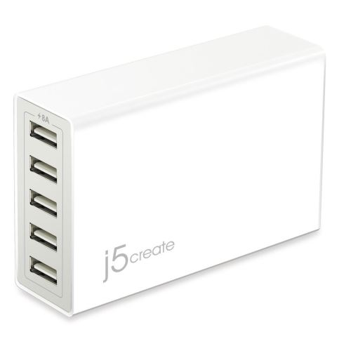 j5create JUP50 - Netspanningsadapter - 40 Watt - 8 A - 5 uitgangsaansluitingen (5 x 4 pins-USB type A)