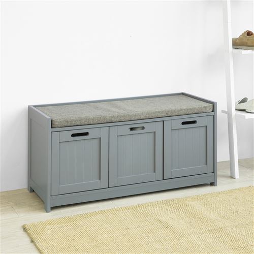 Banc de Rangement avec 2 Portes 1 Cube et Coussin Rembourré Meuble,SoBuy FSR80-SG