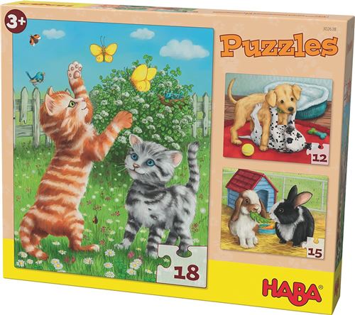 Haba puzzle Animaux domestiques 3-en-1 junior carton 45 pièces