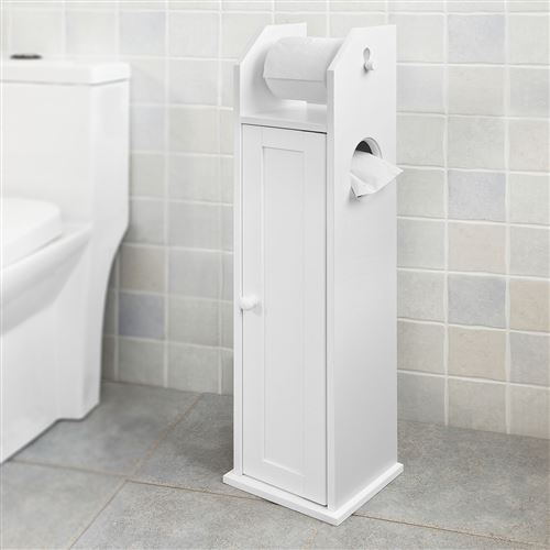 SoBuy® FRG135-W Support Papier Toilette Armoire Porte-papier Toilette Porte Brosse WC Meuble de Salle de Bain Sur Pied en Bois - Blanc