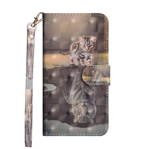 Etui en PU support de décoration par points lumineux chat et reflet dans l'eau pour votre Samsung Galaxy M20