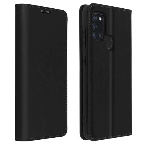 Avizar Étui pour Samsung Galaxy A21s Folio Cuir Véritable Porte cartes Support Vidéo Noir
