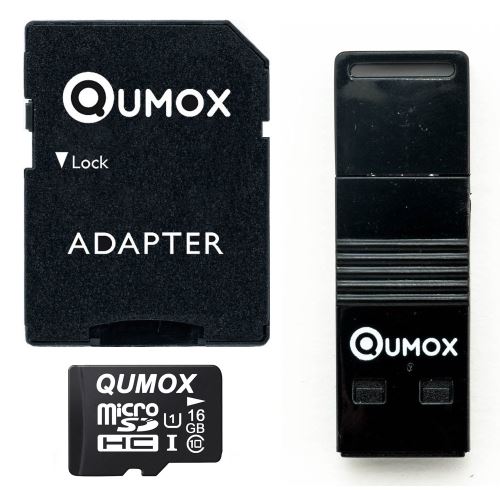 Qumox Carte Mémoire micro sd sdhc 16Go TF 16G 16GB classe 10 70Mo/s avec lecteur OTG pour Samsung Huawei Xiaomi portable tablette