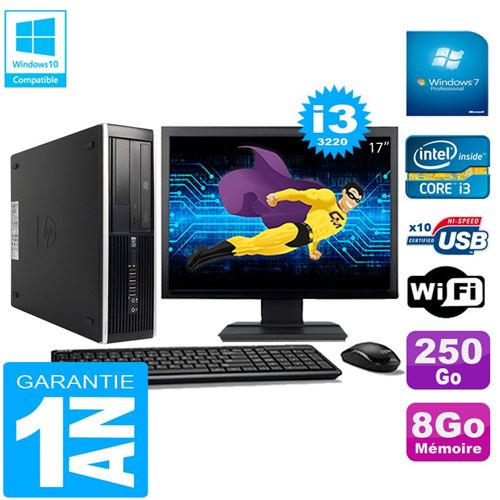 Pc hp compaq pro 6300 sff i3-3220 8go 250go graveur dvd wifi w7 ecran 17'