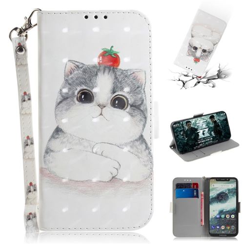 Etui en PU flip adorable chat blanc pour votre Motorola One/P30 Play