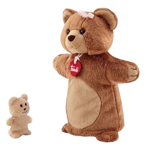 Trudi marionnette à main Ours avec bébé 24 cm en peluche marron 2 pièces