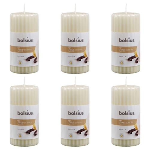Bolsius Bougies parfumées pilier côtelé 6 pcs 120x58 mm Vanille