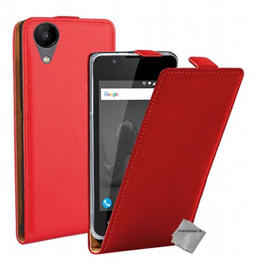 Housse etui coque pochette PU cuir fine pour Wiko Sunny 2 avec verre trempe - ROUGE