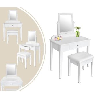 Leogreen Coiffeuse Meuble Pour Se Maquiller 1 Tiroir 1 Miroir