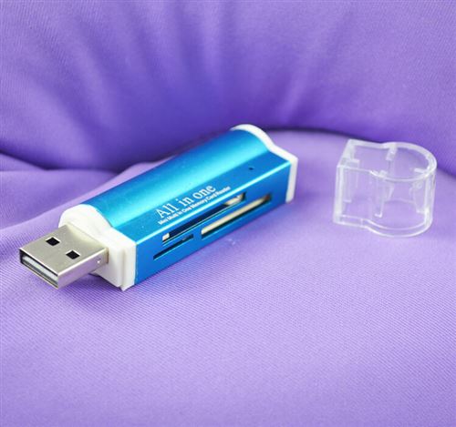 Lecteur de cartes mémoire multiples OHP pour Micro SD SDHC MS SD MMC M2 TF T-Flash - bleu