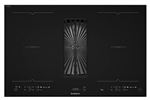 Table induction avec hotte intégrée, 80 cm - horizone 4000W x 2, 7,4 kW, 4 minuteurs, 4 boosters, 20 positions de cuisson, accès directs, Recall , Boil, Clean Lock ; hotte 52 cm classe A++, 4 vitesses , Vitesse max 580m3/h, Niveau sonore max : 62 dB.