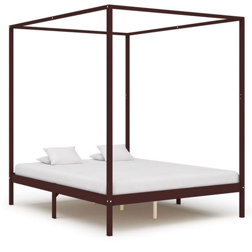 vidaXL Cadre de lit à baldaquin Marron foncé Pin massif 160 x 200 cm