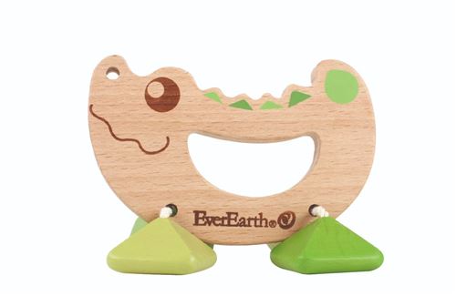 Everearth Hochet crocodile 11 cm blanc