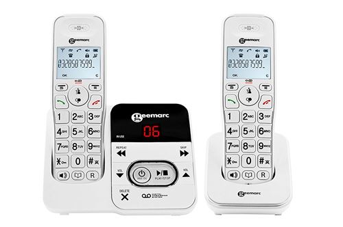 Geemarc Amplidect 295 Duo - Téléphone Fixe Duo sans Fil amplifié +30db Blanc