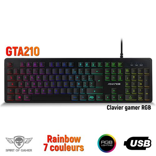 Clavier gamer ultra plat rétro éclairé RGB - Touches silencieuses