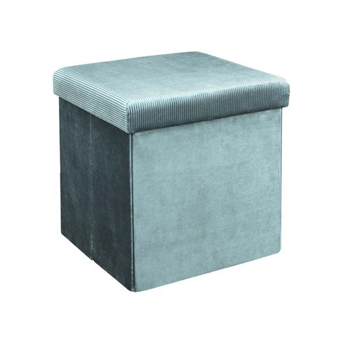 Pouf coffre pliable en velours design L. 38 x H. 38 cm bleu