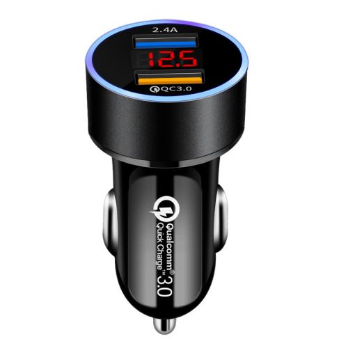 WISETONY® Chargeur voiture rapide et intelligent avec 2 ports USB QC3.0 2.4A - Noir