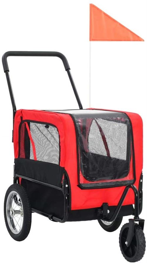 Remorque De V&eacute;lo Pour Chiens Et Poussette 2-En-1 Rouge Et Noir