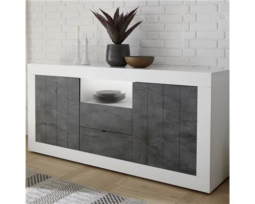 Meuble bahut 180 cm moderne blanc et gris MABEL 6