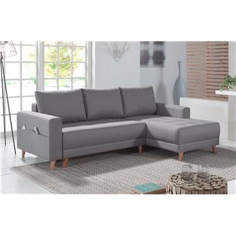 Ivar Canapé Dangle Convertible 4 Places Avec Coffre Et Poche De Rangement Style Scandinave Droit Couleur Gris Clair