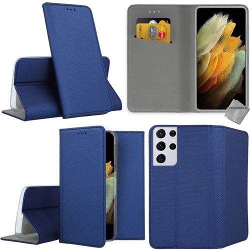 Housse portefeuille avec coque intérieure en silicone pour Samsung Galaxy S21 Ultra 5G - BLEU MAGNET -htdmobiles