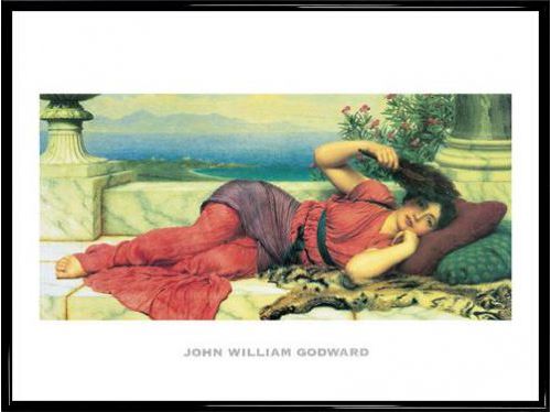 Poster Reproduction Encadré: John William Godward - Noon - Day Rest (60x80 cm), Cadre Plastique, Noir