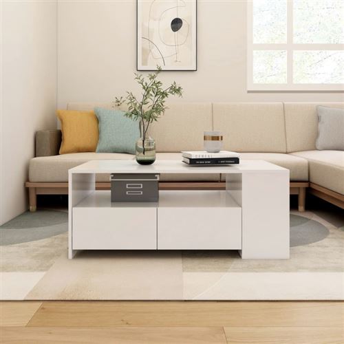 Table basse blanc 102x55x42 cm bois d ingénierie