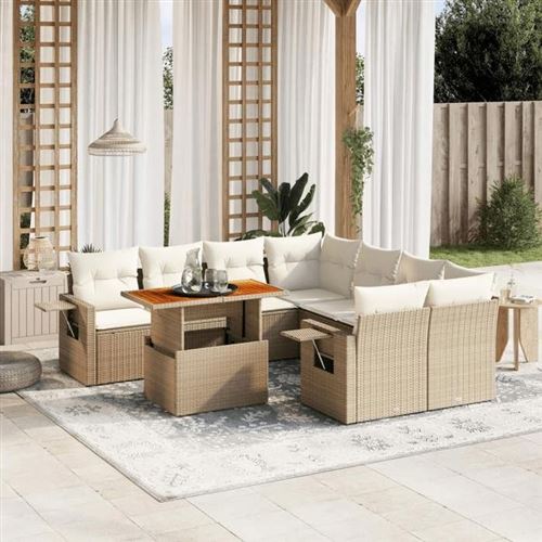 Non Communiqué Beige Vidaxl Salon De Jardin Avec Coussins 9 Pcs, Canapés De Terrasse, Ensemble De Meubles De Patio, Mobilier D'extérieur, 3271681