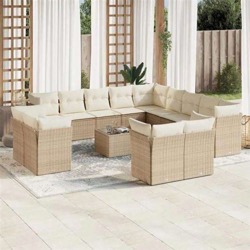  Salon de jardin modulable vidaxl rotin beige 14 pieces 62 x 62 x 69 cm 12 personnes 