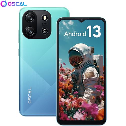 Smartphone pas cher Oscal FLAT 1C 6,517 pouces 4Go+32Go/SD 1To 8MP+5MP 4700mAh Android 13 Dual SIM Face ID/OTG - Bleu