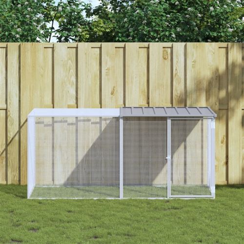 vidaXL Poulailler avec toit gris clair 203x98x90 cm acier galvanisé, poulailler, enclos à poules, poulailler avec enclos, cabane à poules