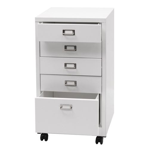 Mendler Blanc Caisson À Roulettes Hwc-L49 Métal 75X40x41cm 5 Tiroirs - Image 3