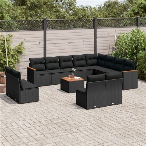  Vidaxl Salon De Jardin Avec Coussins 13 Pcs Noir R&eacute;sine Tress&eacute;e