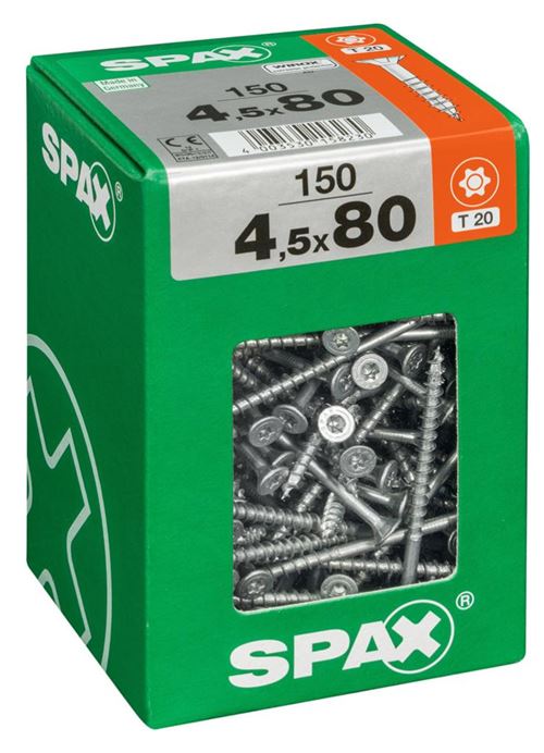 Lot De 150 Vis Acier T&ecirc;te Frais&eacute;e Torx Spax, Diam.4.5 Mm X L.80 Mm