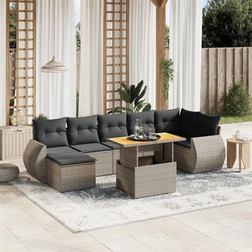 Non Communiqué Gris Vidaxl Salon De Jardin Avec Coussins 8 Pcs, Canapés De Terrasse, Ensemble De Meubles De Patio, Mobilier D'extérieur, 3272306