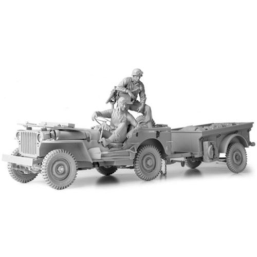 Kit Ww Ii Willys Jeep 1/16e With Driver And Gunner Et Remorque T-3