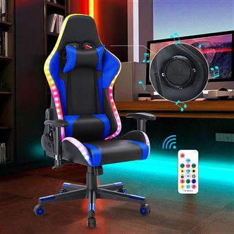 Chaise Gaming JUMMICO Avec LED, Design Automobile, Repose-Pieds