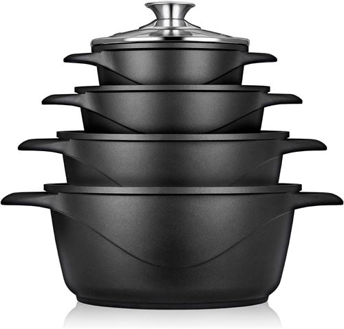 Briebe MGK-12 Batterie de cuisine 8 pièces en fonte d'aluminium 4 casseroles 16/20/24/28 cm + couvercles en verre - Image 2