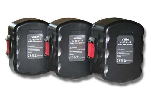 Vhbw 3x Batterie compatible avec Bosch PSR 14.4-2, PSR 14.4VE-2(/B), PSR1440, PSR1440/B, PST 14.4V, PSR 140 outil électrique (3000 mAh, NiMH, 14,4 V)
