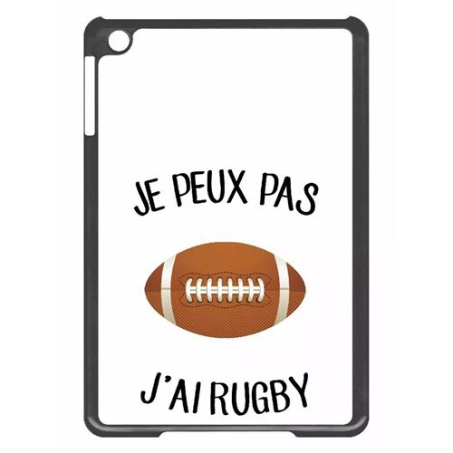 Coque tablette My-Kase pour iPad mini 2 - je peux pas j ai rugby ballon fond blanc - Plastique Noir