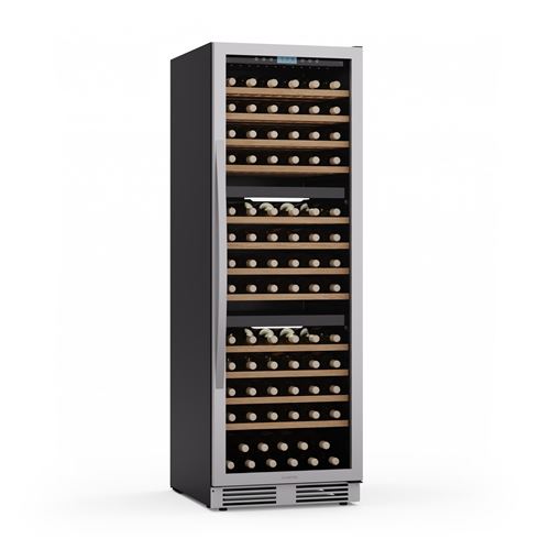 Cave à vin Klarstein Vinovilla Trio 144 bouteilles 3 zones 38 dB 12 étagères Compresseur 413 L Gris