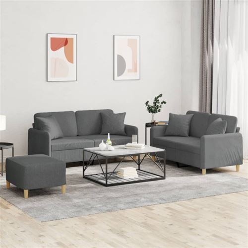 Non Communiqué Gris Foncé Ensemble De Canapés 3 Pcs Coussins Tissu