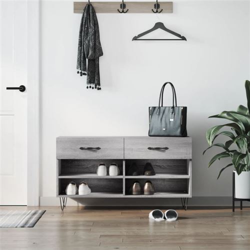 VIDAXL - Banc à chaussures - Style Industriel - Gris - 102x35x55 cm - Image 2