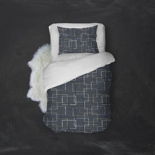 HOMEMANIA Pack oreiller et couette Pitagora - Blanc, gris, jaune - 155 x 210 cm