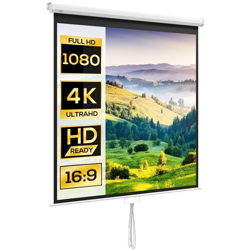 HOMCOM Pantalla de proyección de 85 pulgadas, pantalla para proyector de vídeo, para cine en casa, 1: 4K HD 1, fijación a pared o techo, 181x8 x cm, Blanco